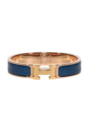 Current Boutique-Hermes - Blue w/ 18K Rose Gold Clic H Bracelet