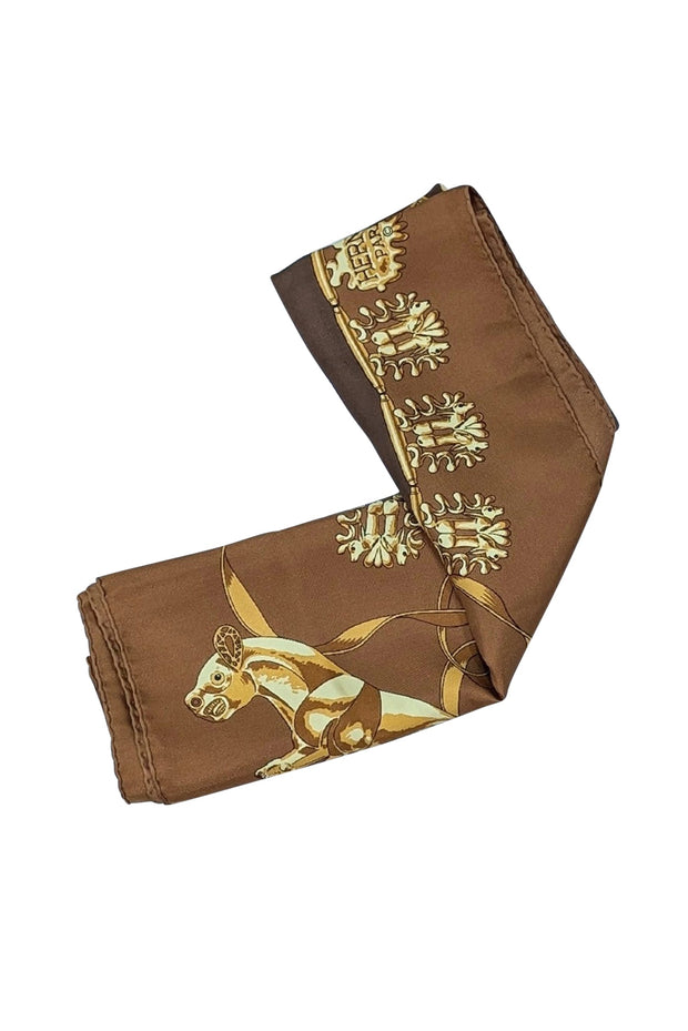 Current Boutique-Hermes - Brown & Gold Carre Les Cavaliers D'Or Silk Scarf