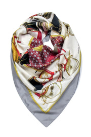Current Boutique-Hermes - Grey & Red Carriage Print Scarf