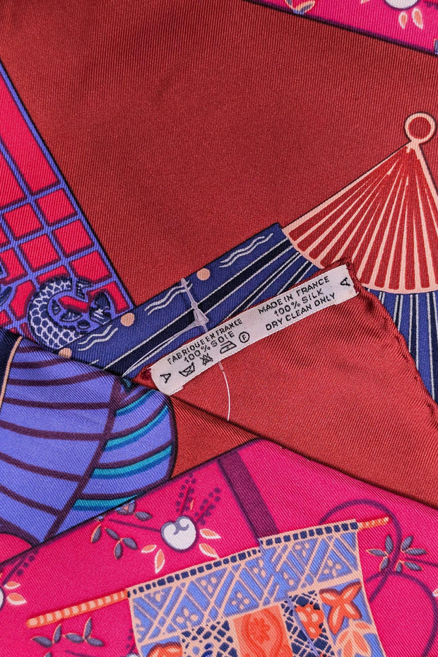 Current Boutique-Hermes - Red, Pink, & Green Print Silk Scarf