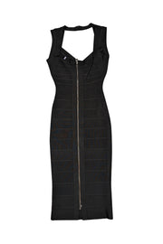 Current Boutique-Herve Leger - Black Sleeveless V-Neck Bandage Midi Dress Sz XS