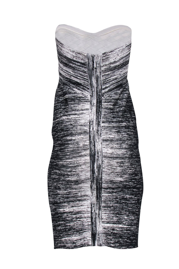 Current Boutique-Herve Leger - Black & White Print Strapless Bandage Dress Sz S