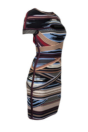 Current Boutique-Herve Leger - Black w/ Multicolor Striped Peekaboo Bandage Dress Sz L