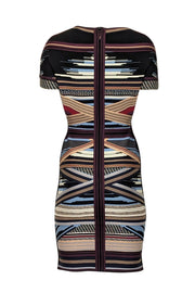 Current Boutique-Herve Leger - Black w/ Multicolor Striped Peekaboo Bandage Dress Sz L