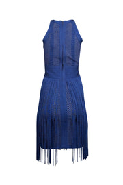 Current Boutique-Herve Leger - Blue Chevron Knit Bodycon Dress w/ Fringe Trim Sz M