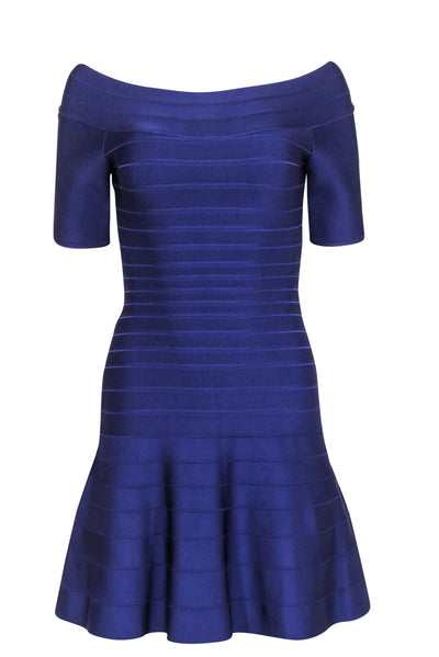 Current Boutique-Herve Leger - Purple Bandage Off The Shoulder Dress Sz M