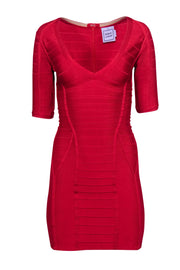 Current Boutique-Herve Leger - Red Bandage V-neckline Dress Sz XS
