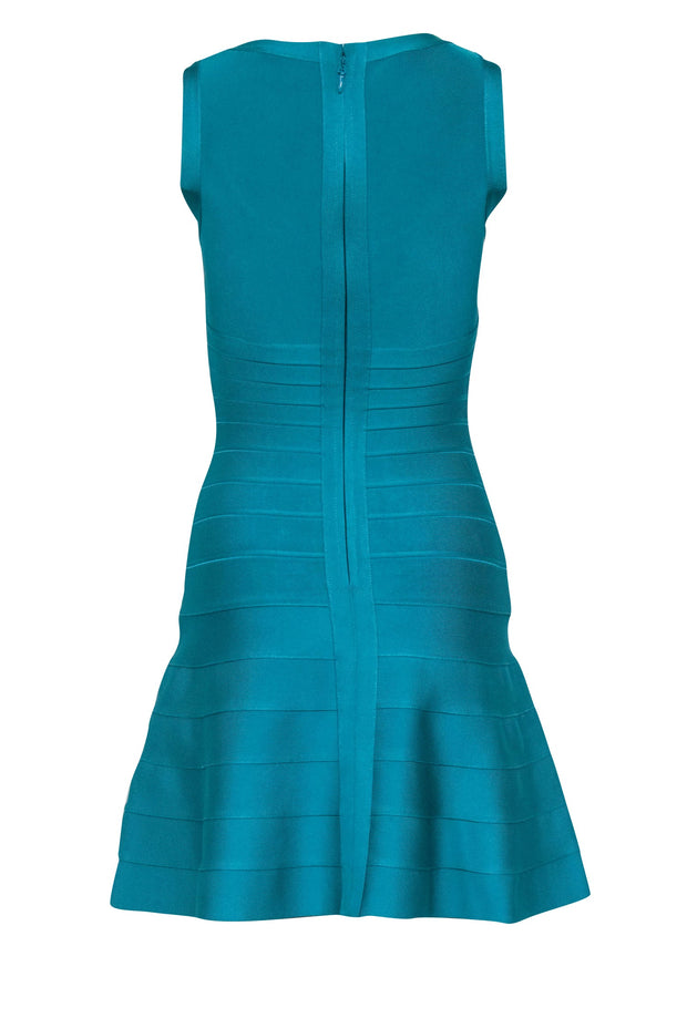 Current Boutique-Herve Leger - Turquoise Sleeveless Fit & Flare Bandage Dress Sz S
