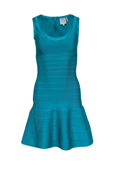 Current Boutique-Herve Leger - Turquoise Sleeveless Fit & Flare Bandage Dress Sz S