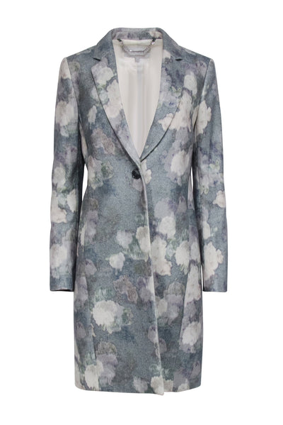Current Boutique-Hobbs - Muted Teal, Grey, & Ivory Floral Print Wool Blend Coat Sz 6
