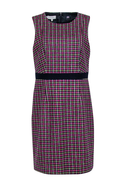 Current Boutique-Hobbs - Pink & Navy Houndstooth Print Sleeveless Shift Dress Sz 10