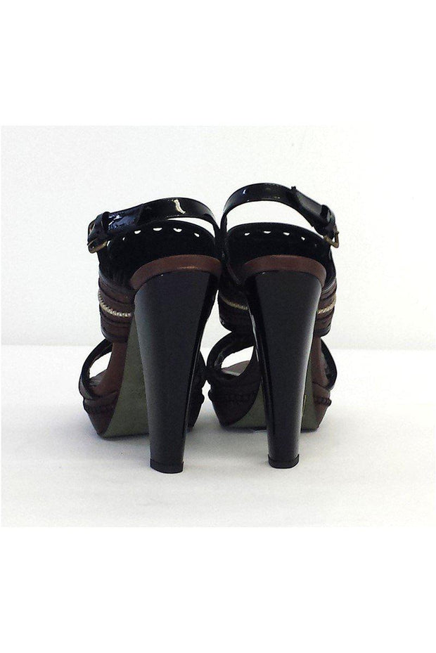Current Boutique-Hoss Intropia - Brown & Black Leather Open Toe Heels Sz 9
