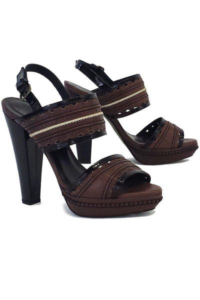 Current Boutique-Hoss Intropia - Brown & Black Leather Open Toe Heels Sz 9
