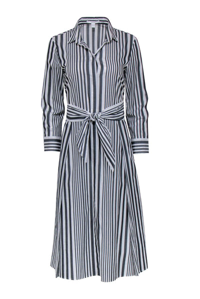 Current Boutique-Hugo Boss - Grey & White Stripe Tie Front Dress Sz 6