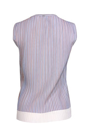 Current Boutique-Hugo Boss - Light Lilac, Blue, & Tan Striped Sleeveless Blouse w/ Plisse Overlay Sz S