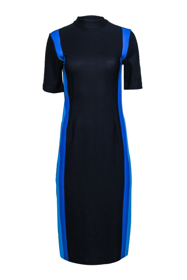Current Boutique-Hugo Boss - Navy & Blue Mock Neck Fitted Midi Dress Sz L
