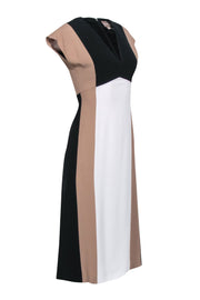 Current Boutique-Hugo Boss - White, Beige, & Black Color Block "Debrany" Midi Dress Sz 2