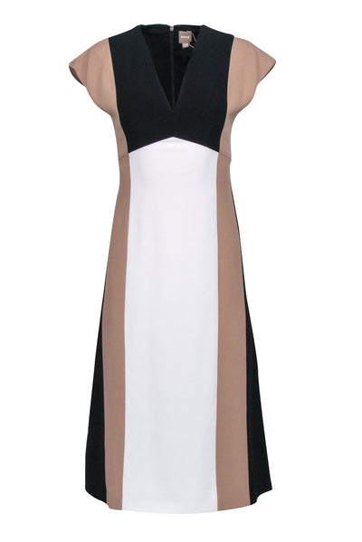 Current Boutique-Hugo Boss - White, Beige, & Black Color Block "Debrany" Midi Dress Sz 2