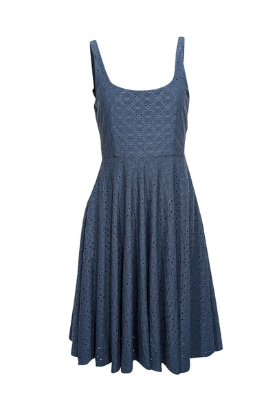 Current Boutique-Hutch - Blue Eyelet Textured Sleeveless Keyhole Back Dress Sz S