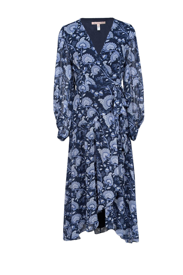 Current Boutique-Hutch - Navy & Blue Floral Paisley Print Wrap Dress Sz S