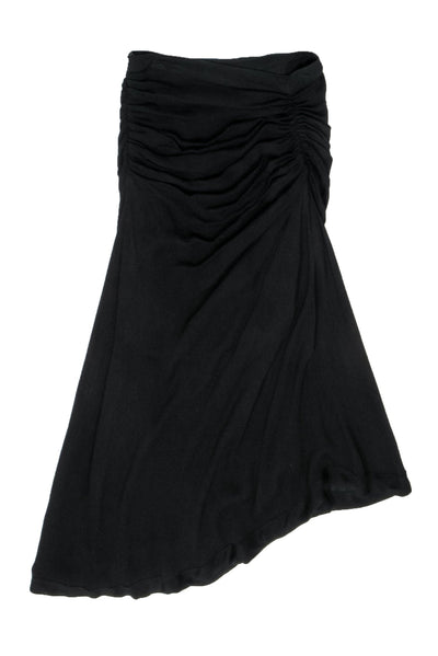 Current Boutique-IRO - Black Silk Blend Midi Skirt w/ Ruching Sz 2