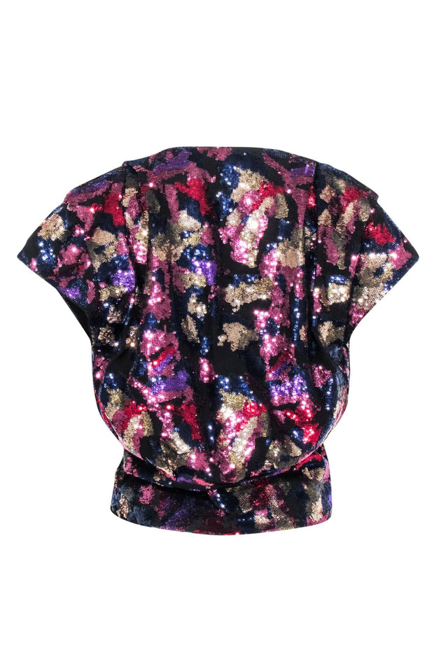 Current Boutique-IRO - Black w/ Multicolored Abstract Sequin Pattern "Eskie" Top Sz XS
