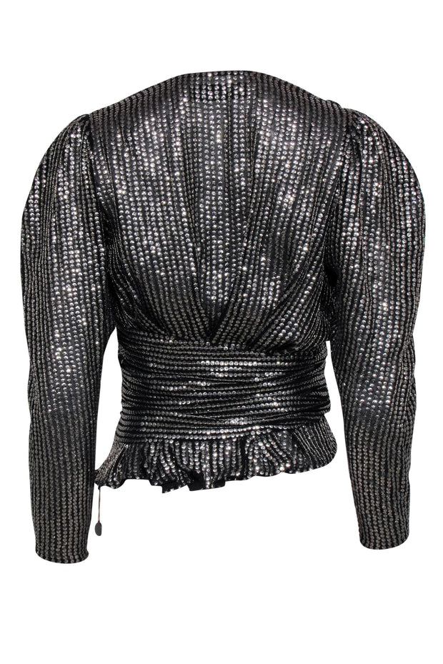 Current Boutique-IRO - Black w/ Silver Sequin Ruched "Ciota" Top Sz 2