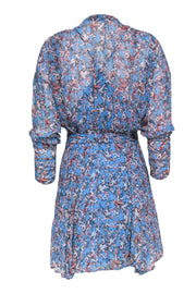 Current Boutique-IRO - Blue & Orange Abstract Floral Print Long Sleeve Mini Dress Sz 6