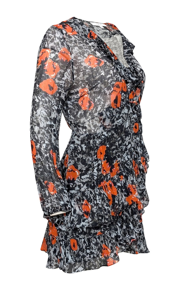 Current Boutique-IRO - Grey, Black, & Red Poppy Flower Print Dress Sz 2