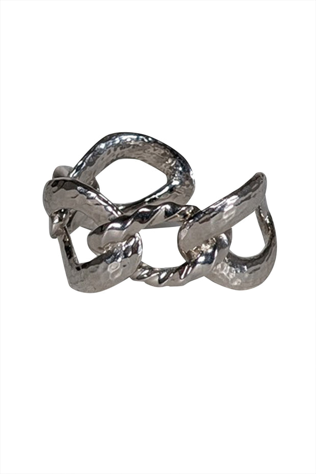 Current Boutique-IRO - Silver Hammered Chain Style Cuff Bracelet