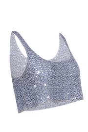 Current Boutique-Iisli - Light Blue Crochet Sequin Cropped Top Sz S