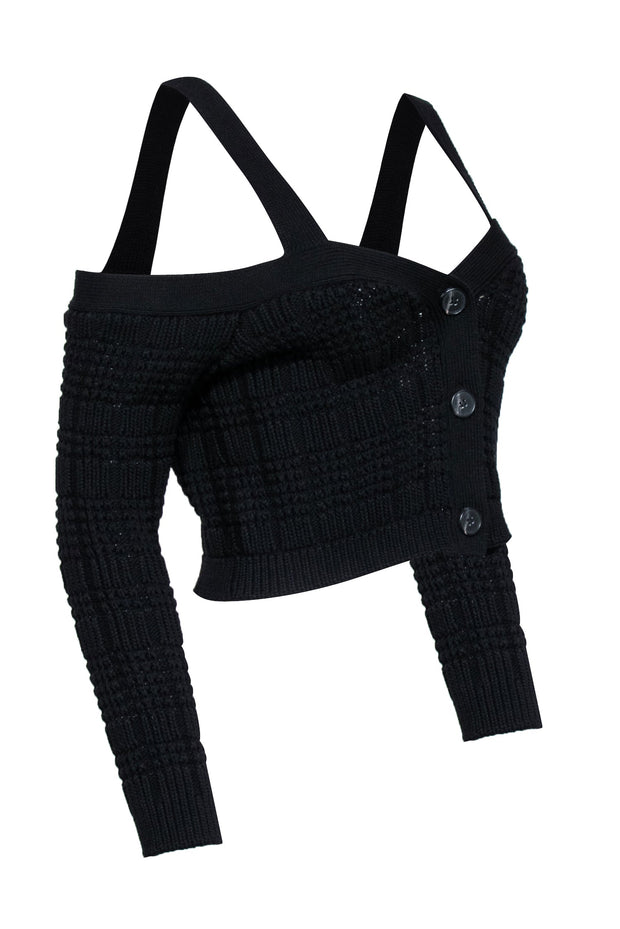 Current Boutique-Intermix - Black Cold Shoulder Cropped Knit Cardigan Sz P