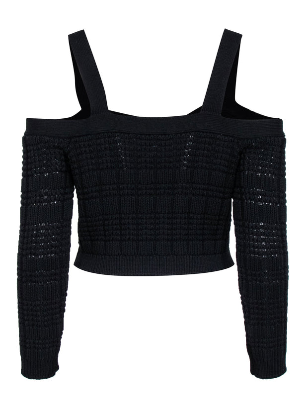 Current Boutique-Intermix - Black Cold Shoulder Cropped Knit Cardigan Sz P