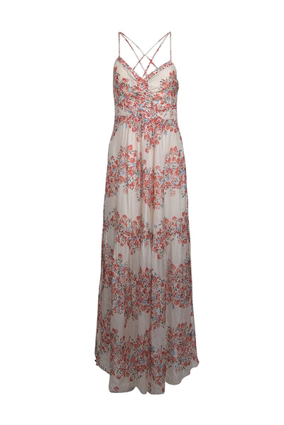 Current Boutique-Intermix - Cream w/ Red Floral Print Silk Maxi Dress Sz 4