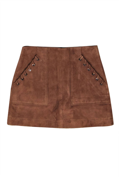 Intermix - Light Brown Goat Suede Whipstitch Mini Skirt Sz 6