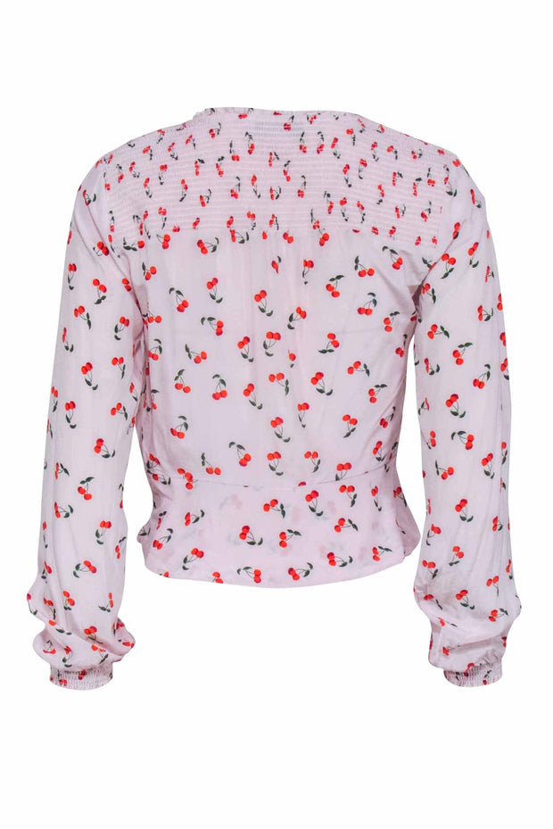 Current Boutique-Intermix - Light Pink w/ Red Cherry Print Long Sleeve Top Sz XS