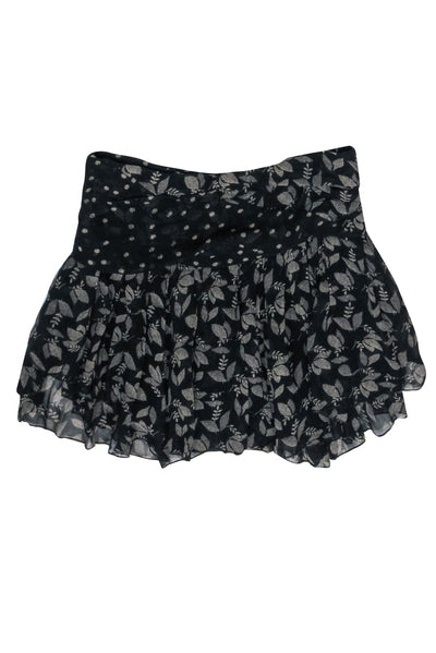 Current Boutique-Isabel Marant - Black & Cream Printed Gathered Crepe Mini Skirt Sz 6