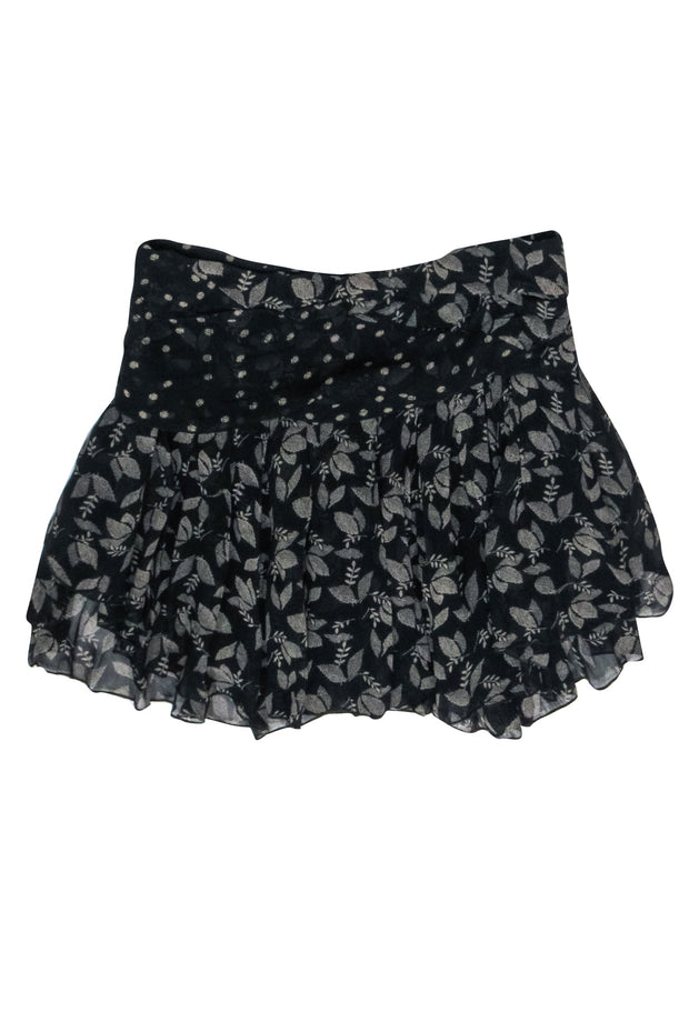 Current Boutique-Isabel Marant - Black & Cream Printed Gathered Crepe Mini Skirt Sz 6
