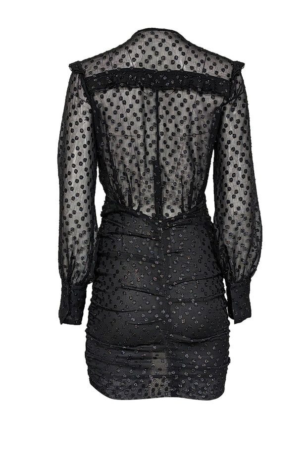 Current Boutique-Isabel Marant - Black Semi Sheer Metallic Polka Dot Ruffle Detail Dress Sz 4