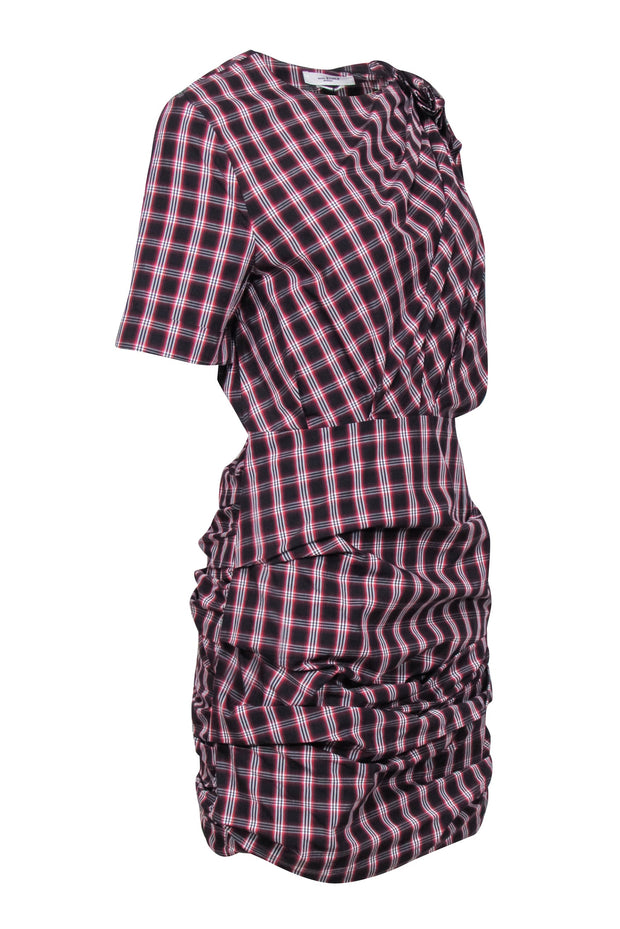 Current Boutique-Isabel Marant Etoile - Black w/ Red & Cream "Oria" Shirred Check-Print Dress Sz 10