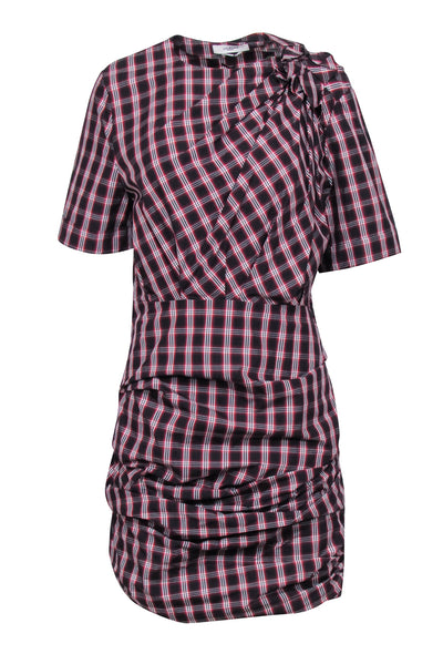 Current Boutique-Isabel Marant Etoile - Black w/ Red & Cream "Oria" Shirred Check-Print Dress Sz 10