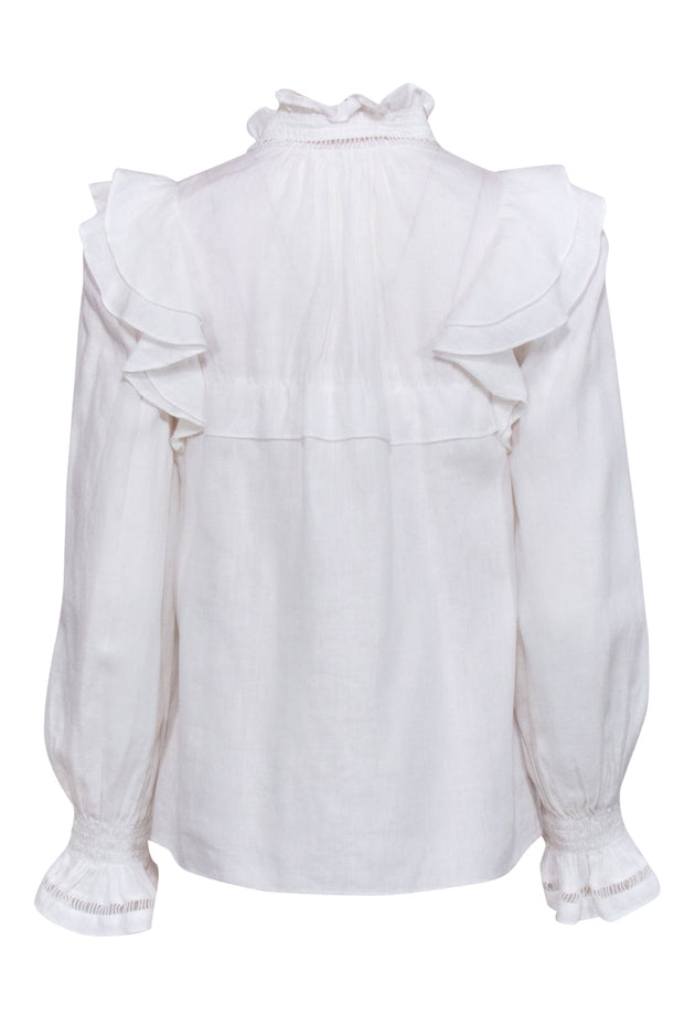 Current Boutique-Isabel Marant Etoile - White Linen Ruffle Neckline Top Sz 4