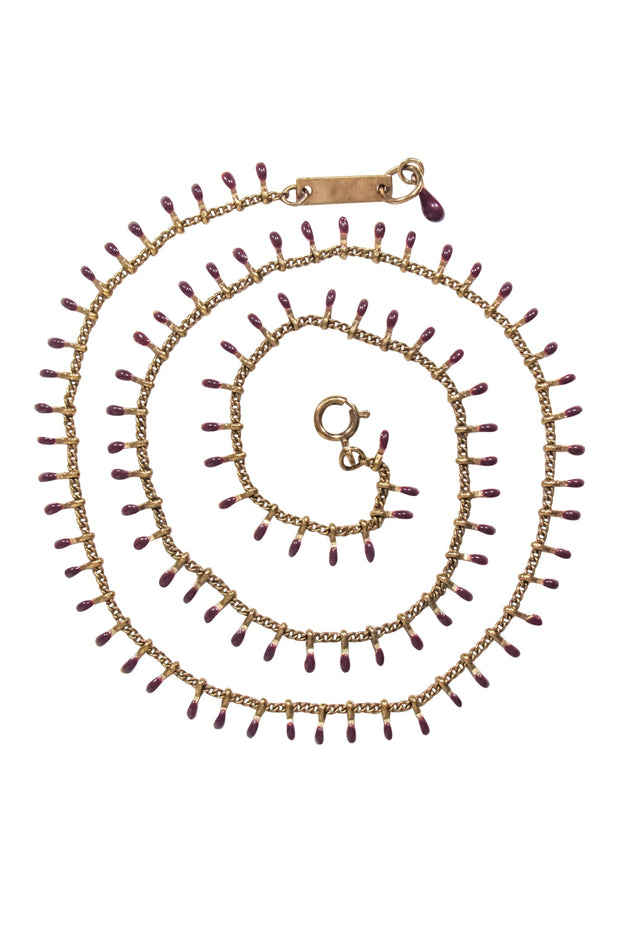 Current Boutique-Isabel Marant - Gold Colored Necklace w/ Plum Purple Detail