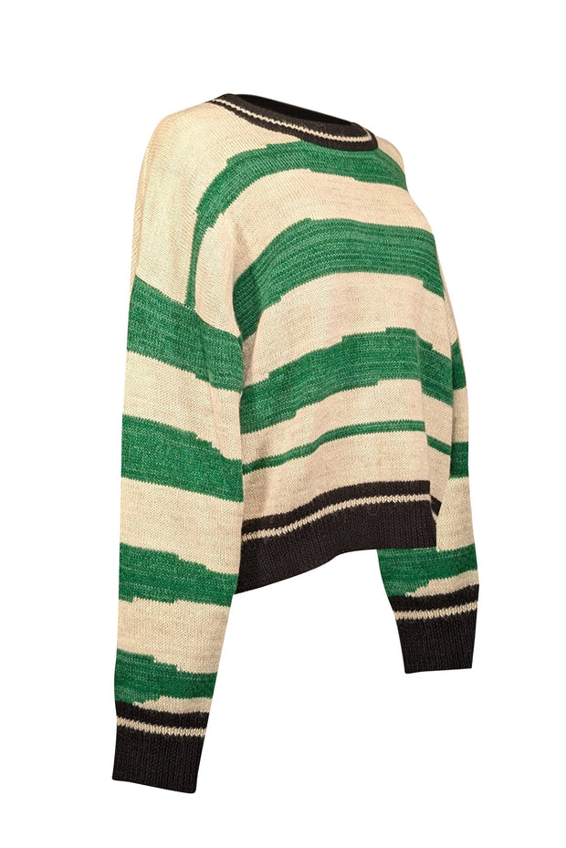 Current Boutique-Isabel Marant - Green, Cream, & Black Striped Alpaca Blend Sweater Sz 12