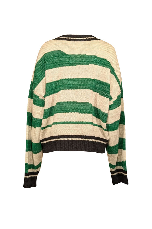 Current Boutique-Isabel Marant - Green, Cream, & Black Striped Alpaca Blend Sweater Sz 12