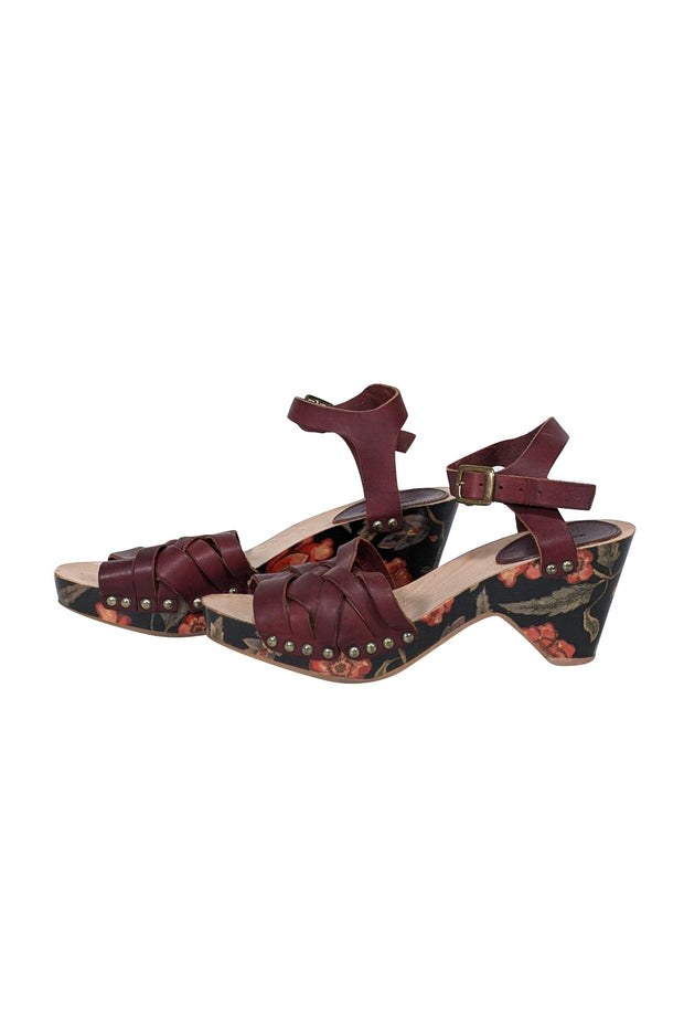 Current Boutique-Isabel Marant - Maroon & Floral Print Wooden Strappy Sandals Sz 9