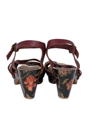 Current Boutique-Isabel Marant - Maroon & Floral Print Wooden Strappy Sandals Sz 9