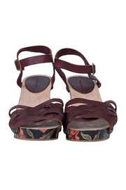 Current Boutique-Isabel Marant - Maroon & Floral Print Wooden Strappy Sandals Sz 9