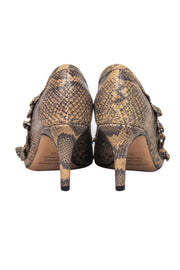 Current Boutique-Isabel Marant - Tan & Brown Snakeskin-Embossed Leather Pumps w/ Ruffle Sz 6