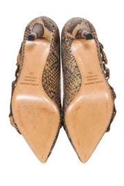 Current Boutique-Isabel Marant - Tan & Brown Snakeskin-Embossed Leather Pumps w/ Ruffle Sz 6